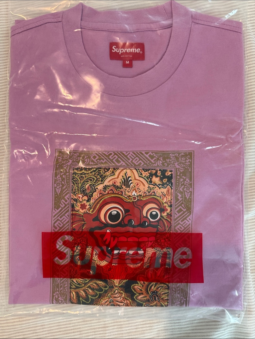 Supreme Lilac Tee with Red Box Logo and Multicolor Graphic